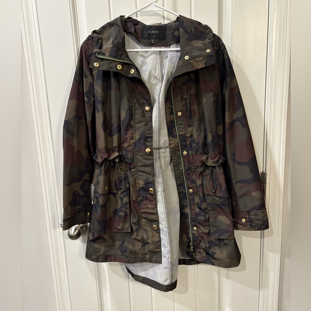 J Crew Perfect rain jacket in camo